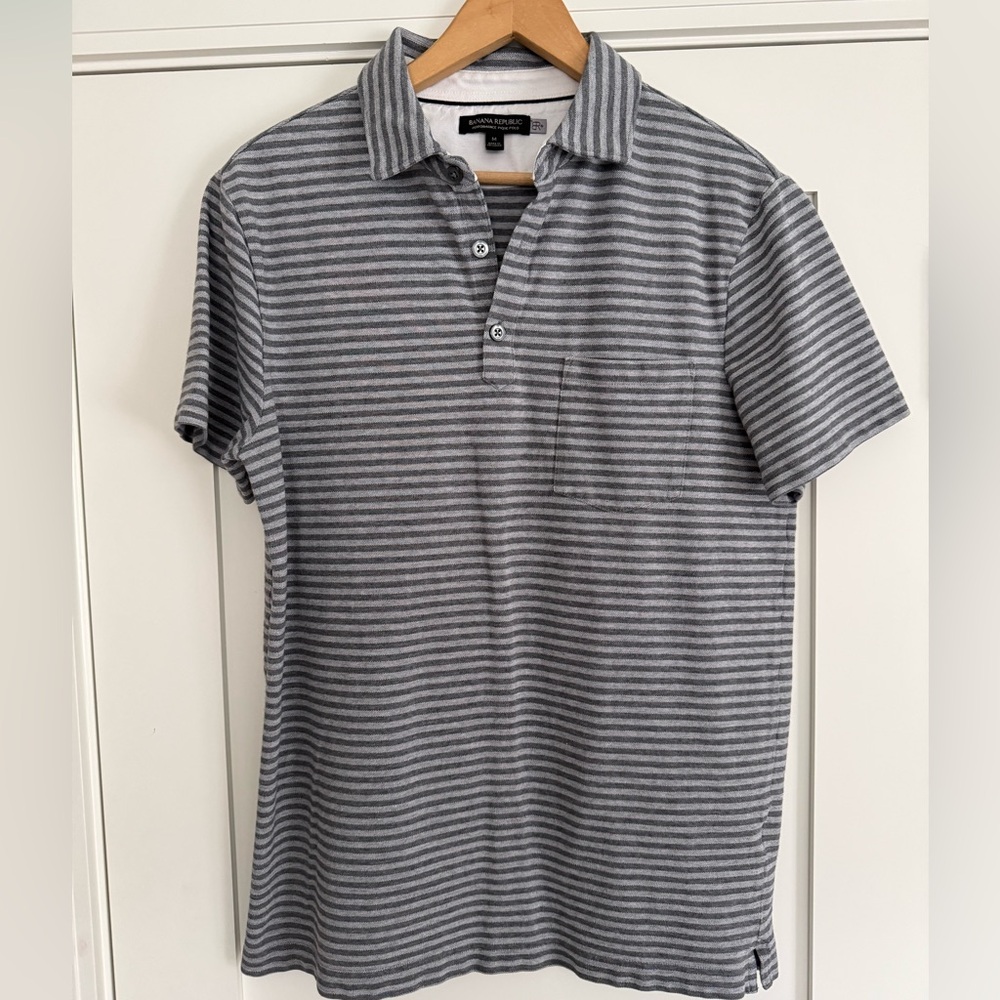Banana Republic Men's Size Medium Gray & Light Gray Striped Polo